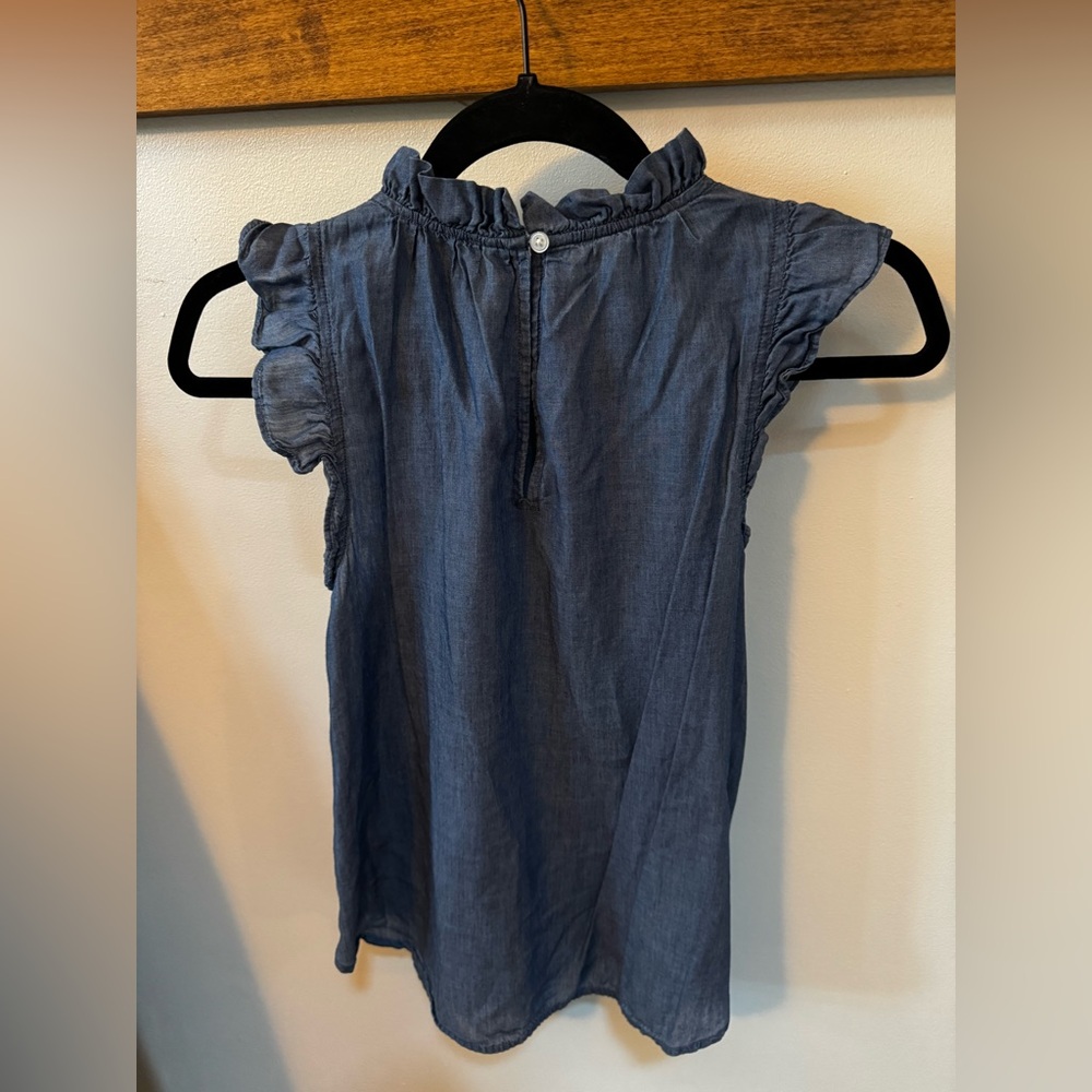 Loft Factory Petite Chambray Ruffle mock neck tee, XSP - Picture 2 of 3